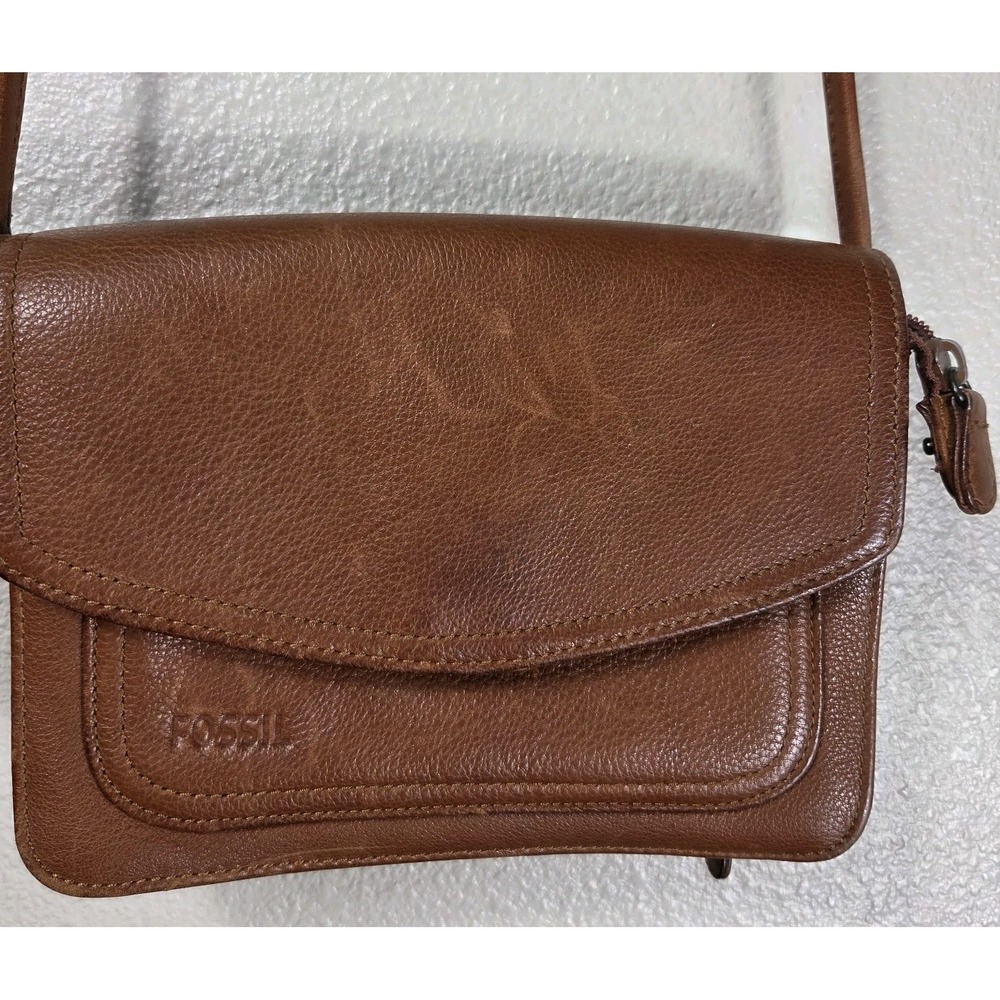Fossil Brown Leather Crossbody Wallet Purse Organizer Bag RFID Style